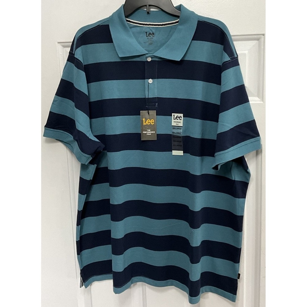Lee Teal/Blue Striped Retro Short Sleeve Performance Polo/Golf Shirt Men's XL